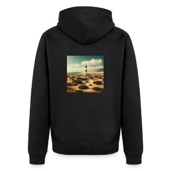Gato Loco Leuchtturm El Cotillo Illustration Beach - Unisex Premium Bio Zip Hoodie - Schwarz - Hinten - Nico (187cm)