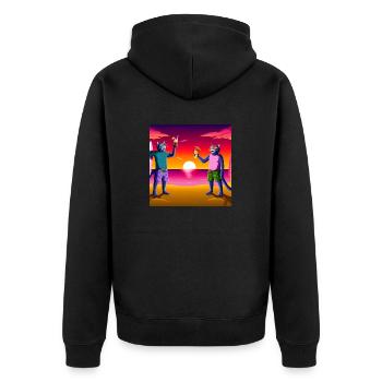 Gato Loco Surfdudes Cats Sunset Meer Strand Cat - Unisex Premium Bio Zip Hoodie - Schwarz - Hinten - Nico (187cm)