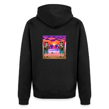 Gato Loco Surfdudes Katzen Cats Strand Sundowner - Unisex Premium Bio Zip Hoodie - Schwarz - Hinten - Nico (187cm)