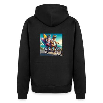 Gato Loco Riding Cat Dudes Fahrrad Katze Surfer - Unisex Premium Bio Zip Hoodie - Schwarz - Hinten - Nico (187cm)