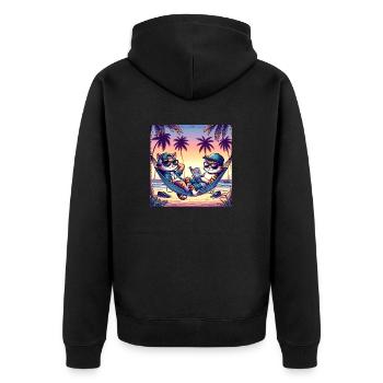 Gato Loco Surfkatzen Hängematte Cats in Hammock - Unisex Premium Bio Zip Hoodie - Schwarz - Hinten - Nico (187cm)