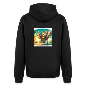 Gato Loco Surfing Cat Surfer Feunde Fahrrad Cool - Unisex Premium Bio Zip Hoodie - Schwarz - Hinten - Nico (187cm)
