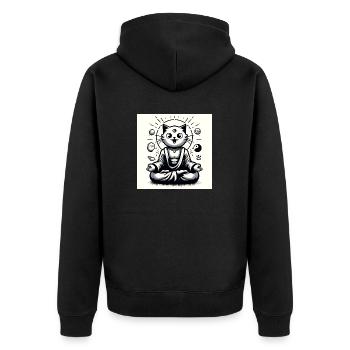 Gato Loco Katzenyoga Mantra Entspanung Catyoga - Unisex Premium Bio Zip Hoodie - Schwarz - Hinten - Nico (187cm)