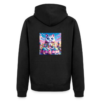 Gato Loco Meditation Yoga Yogi Katze Lotussitz Cat - Unisex Premium Bio Zip Hoodie - Schwarz - Hinten - Nico (187cm)