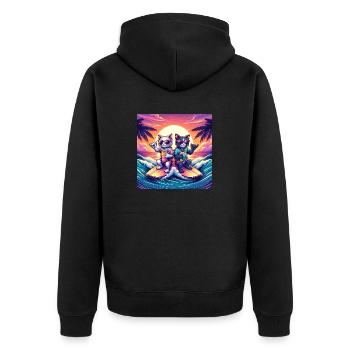 Gato Loco Furry Surferdudes Surfende Katzen Cool - Unisex Premium Bio Zip Hoodie - Schwarz - Hinten - Nico (187cm)