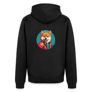 Shiba Inu Portrait im Farbkreis - Unisex Premium Bio Zip Hoodie - Schwarz - Hinten - Nico (187cm)
