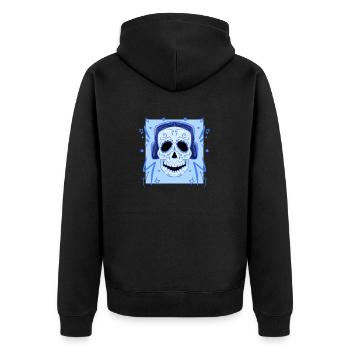 Totenkopf in Kopfhörern, Elektro-Totenkopf-Beats - Unisex Premium Bio Zip Hoodie - Schwarz - Hinten - Nico (187cm)