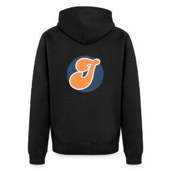 Buchstabe i sport orange - Unisex Premium Bio Zip Hoodie - Schwarz - Hinten - Nico (187cm)