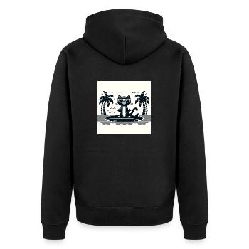 Gato Loco Surfende Katze Hang Urlaub Surf Cat - Unisex Premium Bio Zip Hoodie - Schwarz - Hinten - Nico (187cm)