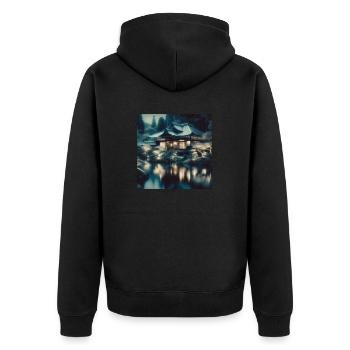 Japan Vintage House - Unisex Premium Organic Zip Hoodie - black - Back - Nico (187cm)