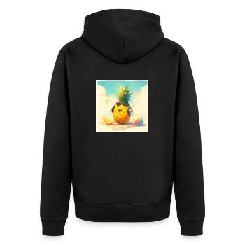 Funny little pineapple listening to music on the beach - Unisex Premium Organic Zip Hoodie - black - Back - Nico (187cm)