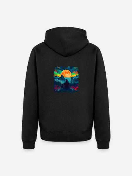 Vater und Sohn beobachten den Mond - Unisex Premium Bio Zip Hoodie - Schwarz