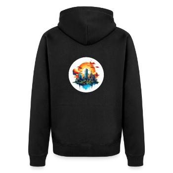 The city at sunrise - Unisex Premium Organic Zip Hoodie - black - Back - Nico (187cm)