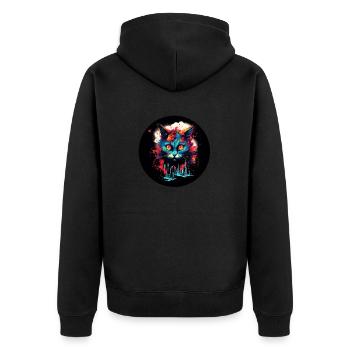 A cat dreams of the big city - Unisex Premium Organic Zip Hoodie - black - Back - Nico (187cm)
