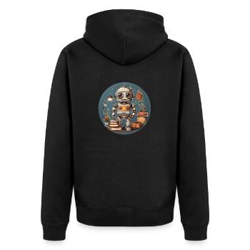 Kleiner lustiger Roboter mit vielen Schulsachen - Unisex Premium Bio Zip Hoodie - Schwarz - Hinten - Nico (187cm)
