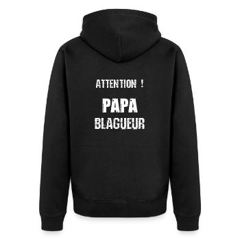 Vorsichtig! Witz Papa - Unisex Premium Bio Zip Hoodie - Schwarz - Hinten - Nico (187cm)