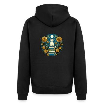 Chat blanc livresque - Veste à capuche bio Premium Unisexe - noir - Dos - Nico (187cm)