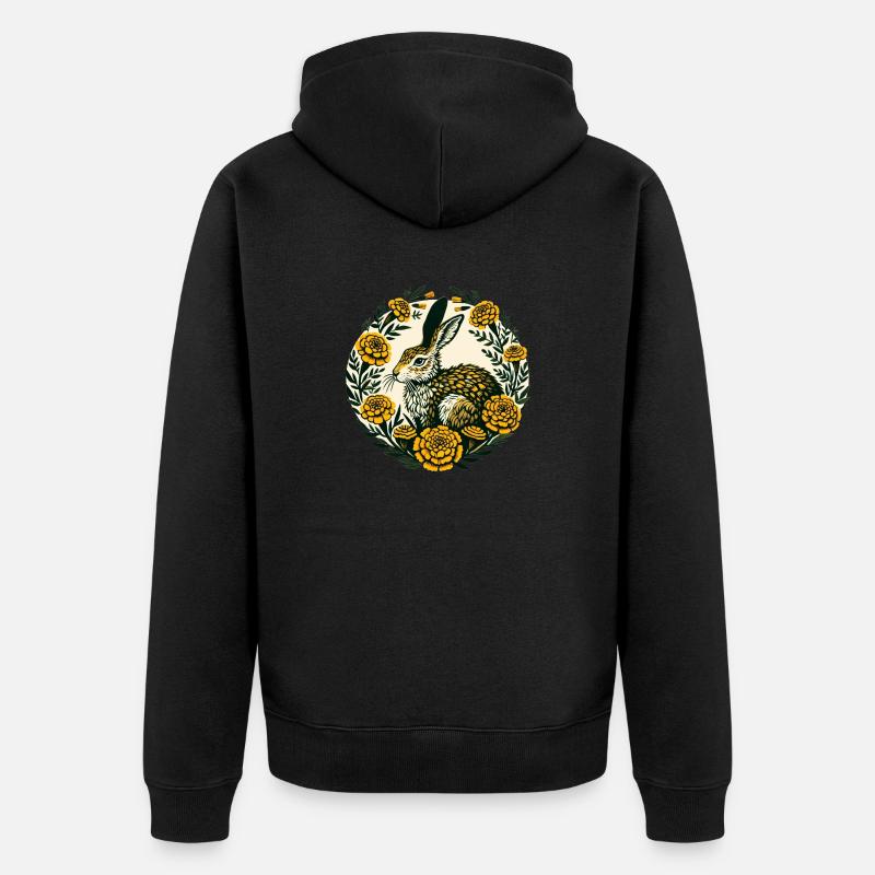 Ringelblume Hase - Unisex Premium Bio Zip Hoodie - Schwarz
