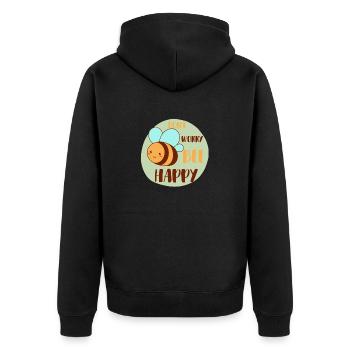 Don`t worry Bee Happy - Unisex Premium Bio Zip Hoodie - Schwarz - Hinten - Nico (187cm)