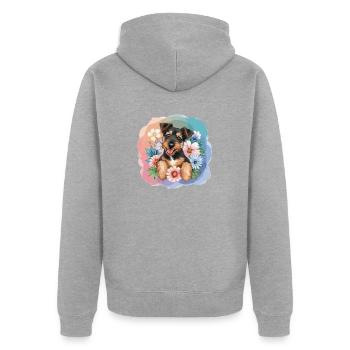 Deutscher Jagdterrier - Unisex Premium Bio Zip Hoodie - Grau meliert - Hinten - Nico (187cm)