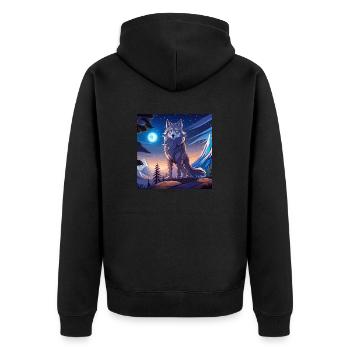 Wolf bei Nacht im Anime-Design - Unisex Premium Bio Zip Hoodie - Schwarz - Hinten - Nico (187cm)