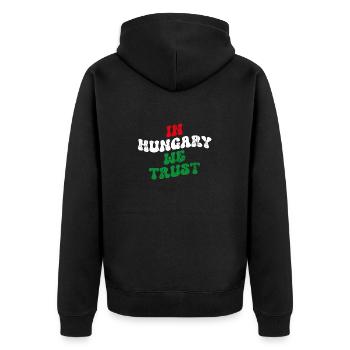 In Hungary we trust - Unisex Premium Bio Zip Hoodie - Schwarz - Hinten - Nico (187cm)