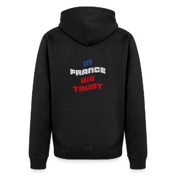 In France we trust - Unisex Premium Bio Zip Hoodie - Schwarz - Hinten - Nico (187cm)