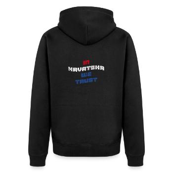 In Hrvatska we trust - Unisex Premium Bio Zip Hoodie - Schwarz - Hinten - Nico (187cm)