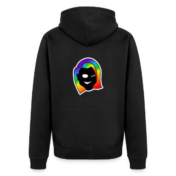 Freches Zwinkern : Sticky Queer Pride - Unisex Premium Bio Zip Hoodie - Schwarz - Hinten - Nico (187cm)