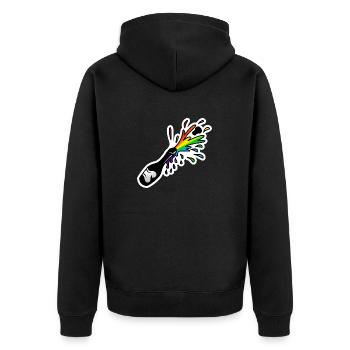Schampus-Flasche Sekt-Flasche : Sticky Queer Pride - Unisex Premium Bio Zip Hoodie - Schwarz - Hinten - Nico (187cm)