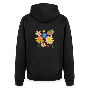 Bunter Blumen Garten - Unisex Premium Bio Zip Hoodie - Schwarz - Hinten - Nico (187cm)