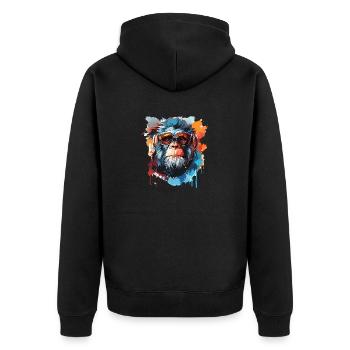 Affenkopf in Cool - Unisex Premium Bio Zip Hoodie - Schwarz - Hinten - Nico (187cm)
