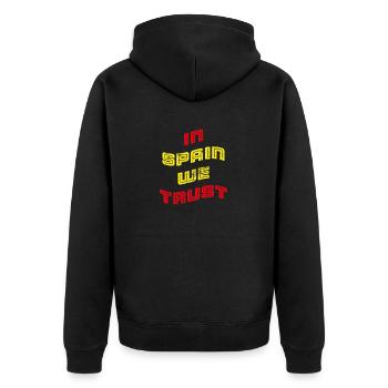 In Spain we trust - Unisex Premium Bio Zip Hoodie - Schwarz - Hinten - Nico (187cm)