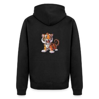 Heureux Tigre Dessin Animé Amoureux des animaux - Veste à capuche bio Premium Unisexe - noir - Dos - Nico (187cm)