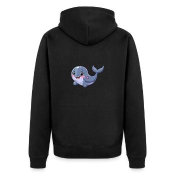 Verspieltes Wal-Motiv Mit Rosa Blumen - Unisex Premium Bio Zip Hoodie - Schwarz - Hinten - Nico (187cm)