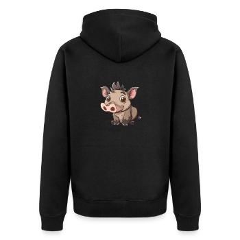 Niedlicher Warzenschwein Cartoon Look - Unisex Premium Bio Zip Hoodie - Schwarz - Hinten - Nico (187cm)