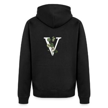 Green Botanical Letter V - Unisex Premium Organic Zip Hoodie - black - Back - Nico (187cm)
