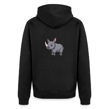 Niedliches Rhinozeros In Grau Für Dich - Unisex Premium Bio Zip Hoodie - Schwarz - Hinten - Nico (187cm)