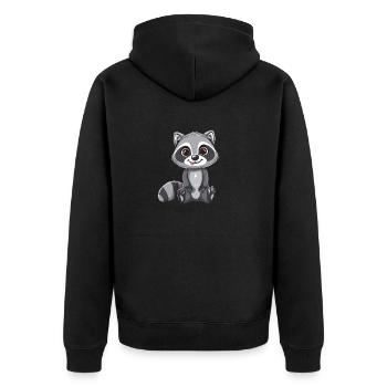Niedlicher Waschbär Mit Großen Augen - Unisex Premium Bio Zip Hoodie - Schwarz - Hinten - Nico (187cm)