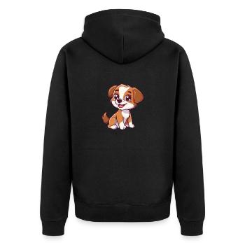 Verspielter Welpe Mit Herzlichen Augen - Unisex Premium Bio Zip Hoodie - Schwarz - Hinten - Nico (187cm)