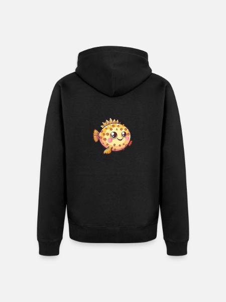 Mignon poisson-globe adorable sourire - Veste à capuche bio Premium Unisexe - noir
