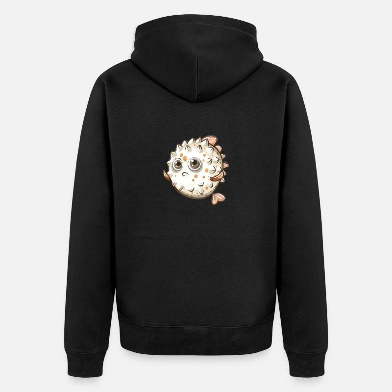 Mignon personnage de dessin animé de poisson-globe - Veste à capuche bio Premium Unisexe - noir