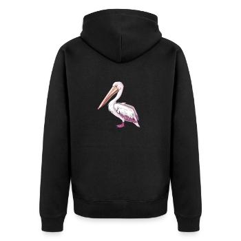 Eleganter Weißer Pelikan Stehend - Unisex Premium Bio Zip Hoodie - Schwarz - Hinten - Nico (187cm)