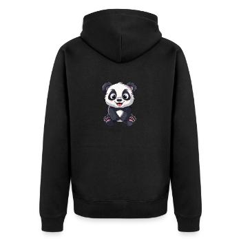 Niedlicher Panda Mit Großen Augen - Unisex Premium Bio Zip Hoodie - Schwarz - Hinten - Nico (187cm)