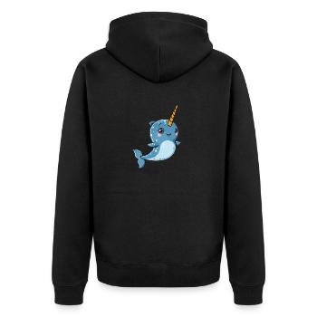 Playful Narwhal with Unicorn Horn - Unisex Premium Organic Zip Hoodie - black - Back - Nico (187cm)