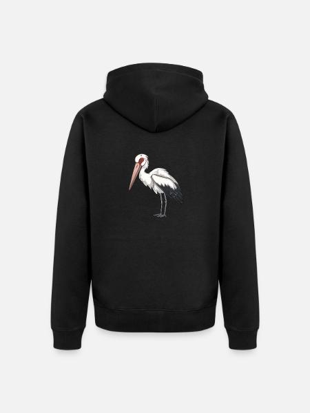 Fière cigogne blanche en pose - Veste à capuche bio Premium Unisexe - noir