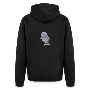 Niedlicher Manati Mit Großen Augen - Unisex Premium Bio Zip Hoodie - Schwarz - Hinten - Nico (187cm)