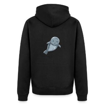 Süße Lächelnde Robbe Im Wasser - Unisex Premium Bio Zip Hoodie - Schwarz - Hinten - Nico (187cm)