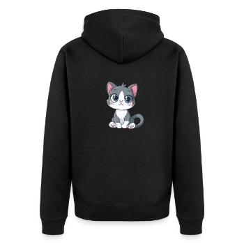 Chat mignon avec de grands yeux et des cœurs de pattes - Veste à capuche bio Premium Unisexe - noir - Dos - Nico (187cm)