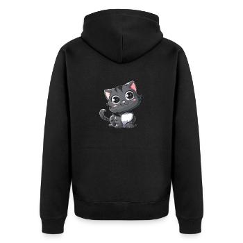 Niedliche Graue Kätzchen Große Augen - Unisex Premium Bio Zip Hoodie - Schwarz - Hinten - Nico (187cm)